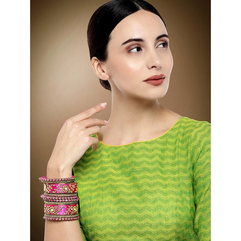 Aheli Traditional Wedding Designer Silk Thread Faux Stone Studded Bridal Bangle Set Chuda Indian Ethnic Bollywood Fashion Jewelry Gift for Women (Magenta) - Image 2